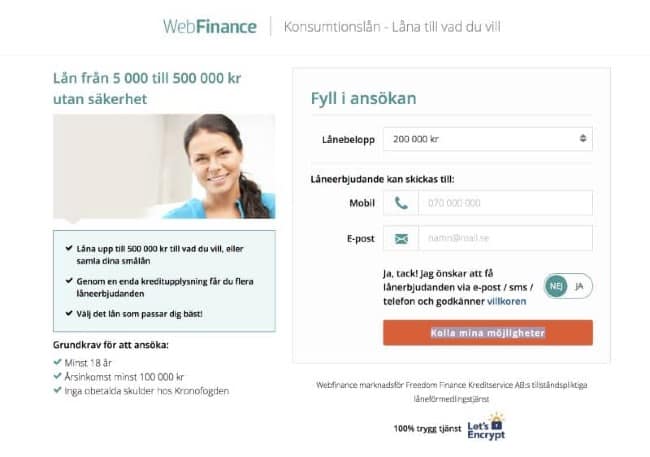 WebFinance - Lån upptill 500 000 kr